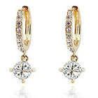 Classic Solitaire Drop Gold Hoop Earrings
