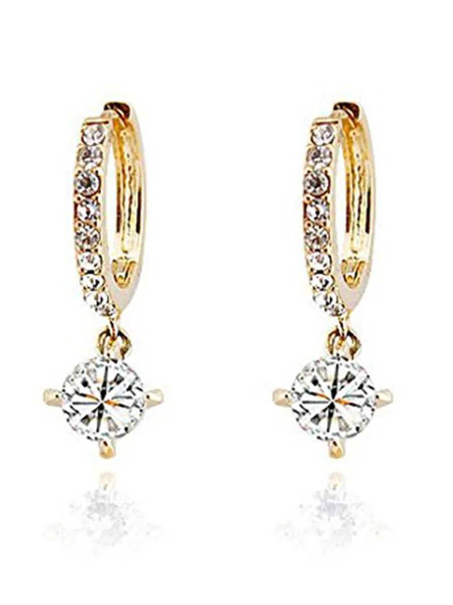 Classic Solitaire Drop Gold Hoop Earrings