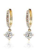 Classic Solitaire Drop Gold Hoop Earrings