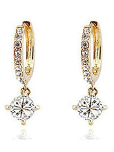 Classic Solitaire Drop Gold Hoop Earrings