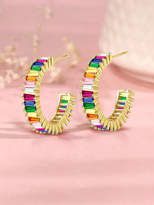 Chic Baguette Studded Hoop Earrings