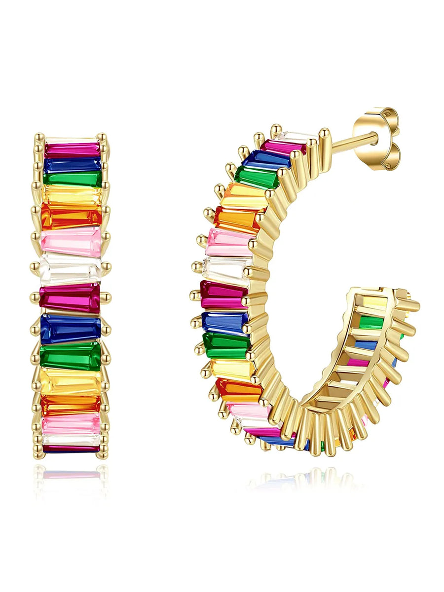 Chic Baguette Studded Hoop Earrings