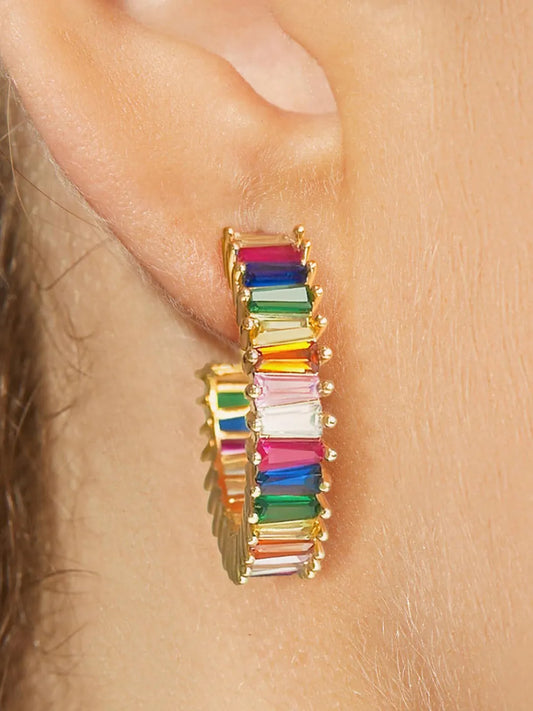 Chic Baguette Studded Hoop Earrings