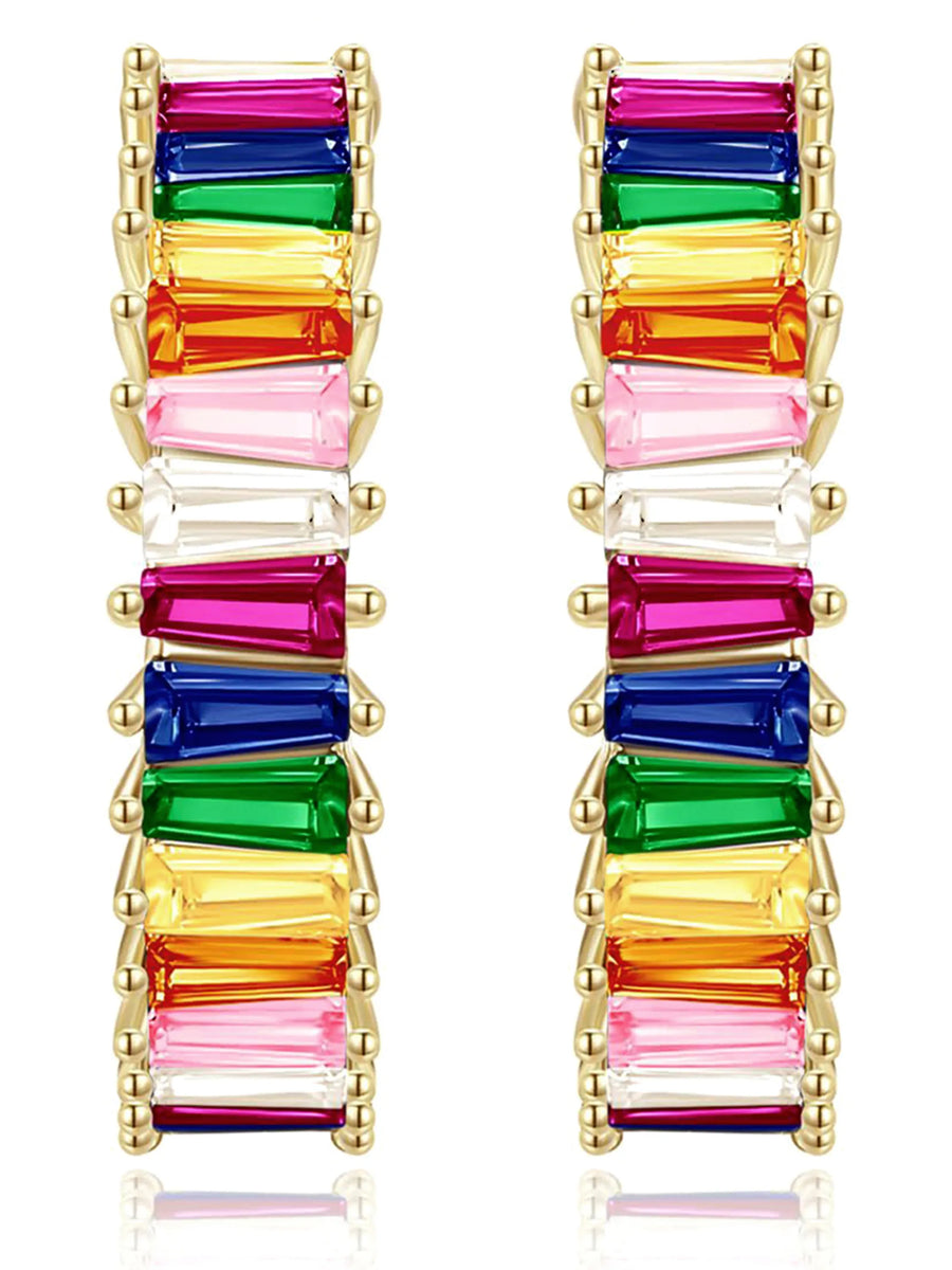 Chic Baguette Studded Hoop Earrings