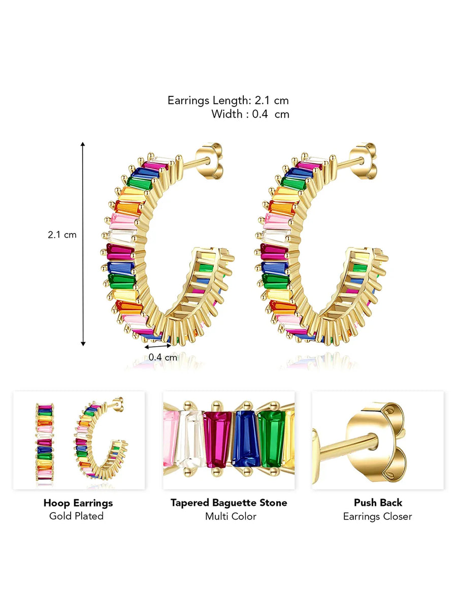 Chic Baguette Studded Hoop Earrings