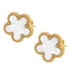 Delicate Clover Shaped Stud Earrings - Gold-White