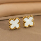 Delicate Clover Shaped Stud Earrings - Gold-White