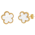 Delicate Clover Shaped Stud Earrings - Gold-White