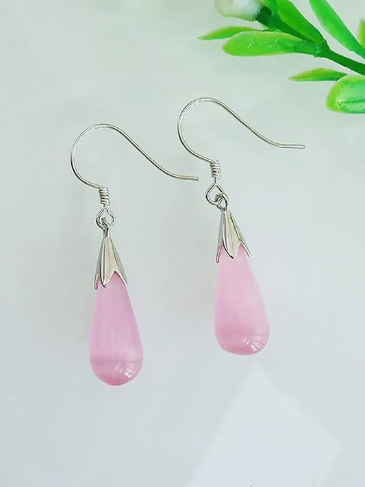 Graceful Teardrop Accent Earrings - Pink