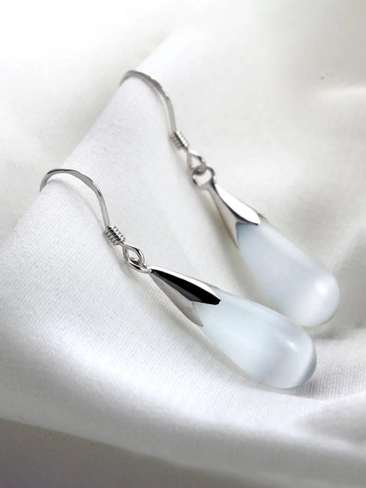 Graceful Teardrop Accent Earrings - Silver -White