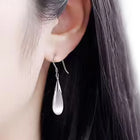 Graceful Teardrop Accent Earrings - Silver -White