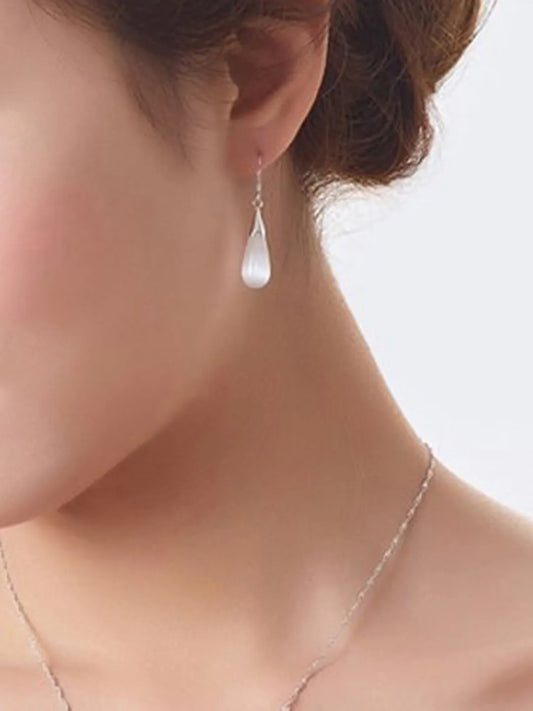 Graceful Teardrop Accent Earrings - Silver -White