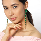 Cascading Crystal Regal Earrings - Green