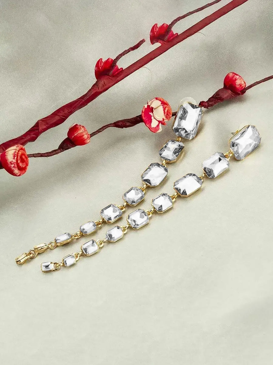 Cascading Crystal Regal Earrings - Silver -White