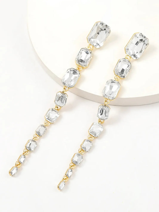 Cascading Crystal Regal Earrings - Silver -White