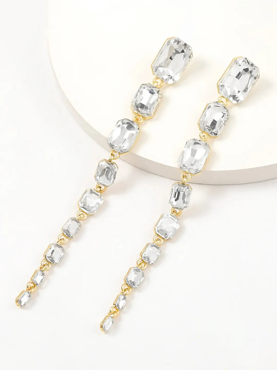 Cascading Crystal Regal Earrings - Silver -White
