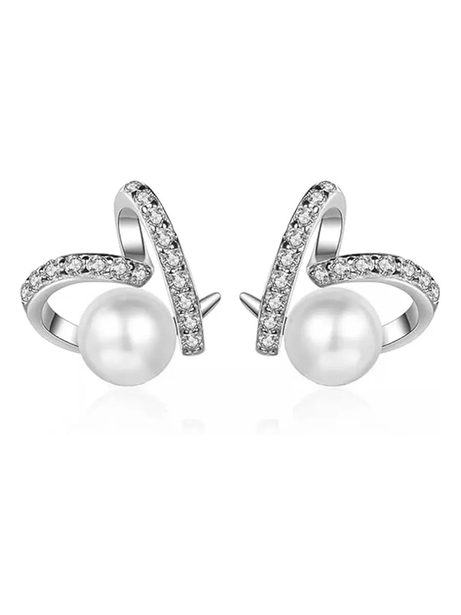Elegant Pearl and CZ Swirl Earrings