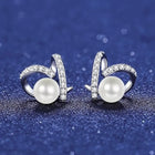 Elegant Pearl and CZ Swirl Earrings
