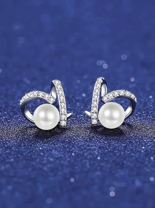 Elegant Pearl and CZ Swirl Earrings