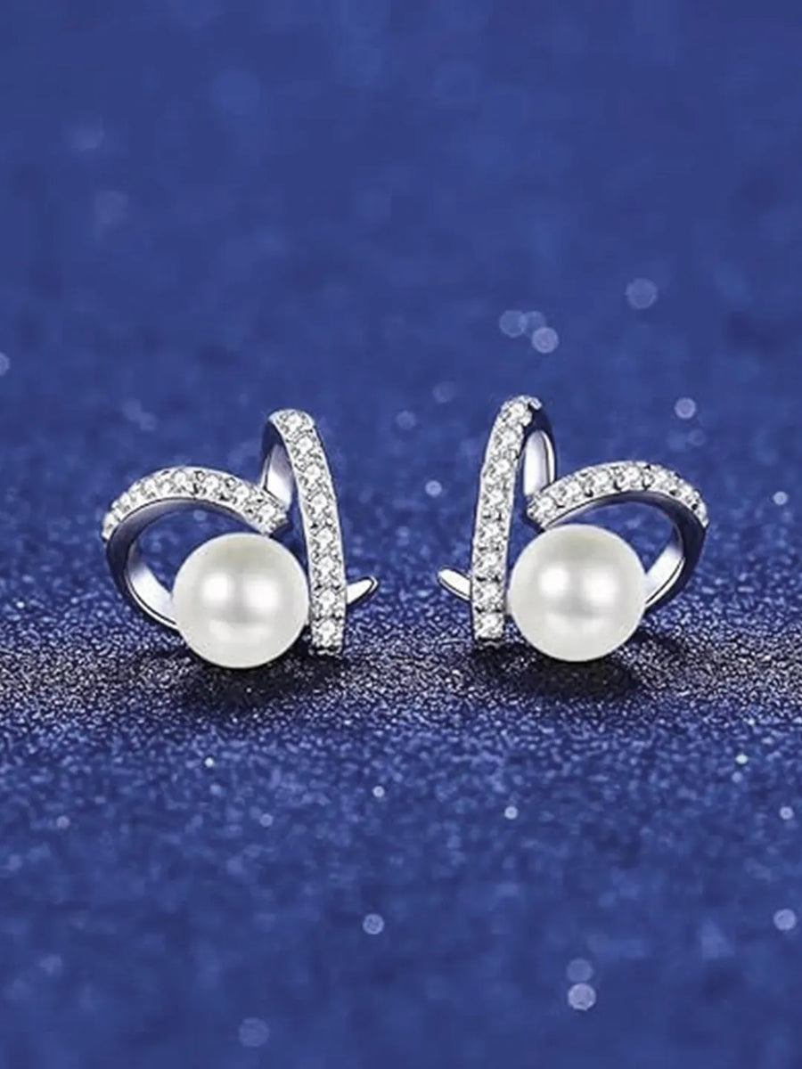 Elegant Pearl and CZ Swirl Earrings