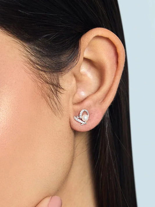 Elegant Pearl and CZ Swirl Earrings