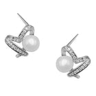 Elegant Pearl and CZ Swirl Earrings