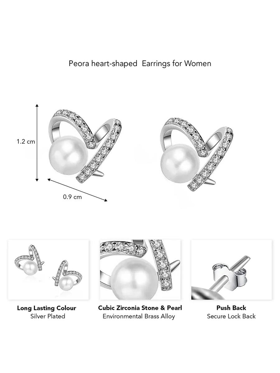 Elegant Pearl and CZ Swirl Earrings