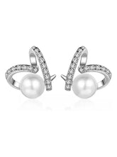 Elegant Pearl and CZ Swirl Earrings