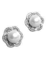 Sparkling Floral Frame Pearl Earrings