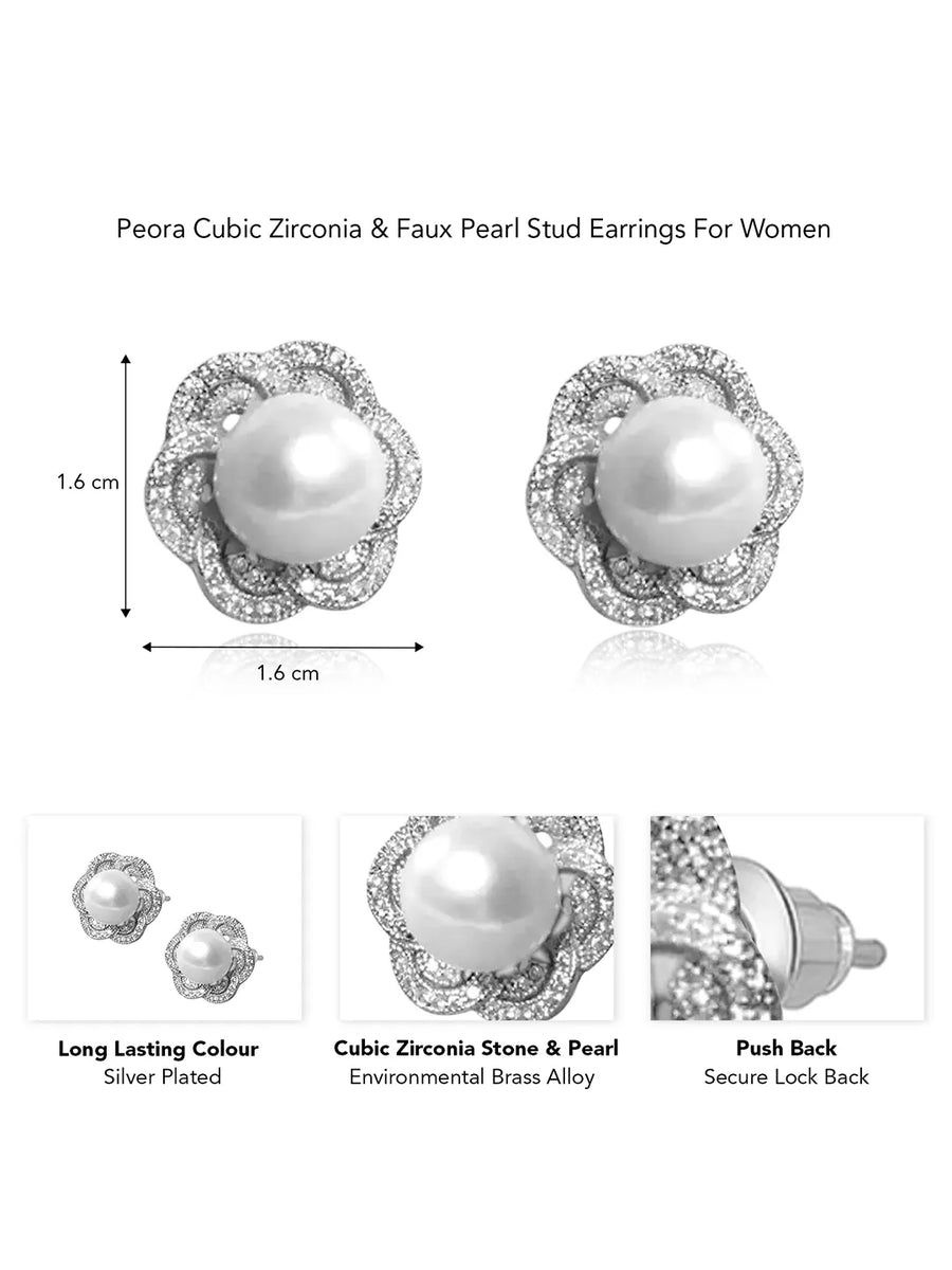 Sparkling Floral Frame Pearl Earrings