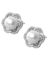 Sparkling Floral Frame Pearl Earrings