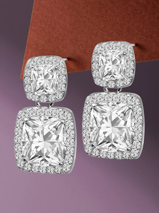 Glamorous Double Square Crystal Earrings