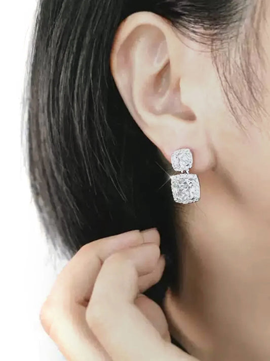 Glamorous Double Square Crystal Earrings