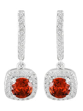 Peora Silver Halo Red Ruby Drop Earrings