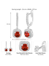 Peora Silver Halo Red Ruby Drop Earrings