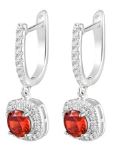 Peora Silver Halo Red Ruby Drop Earrings