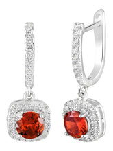Peora Silver Halo Red Ruby Drop Earrings