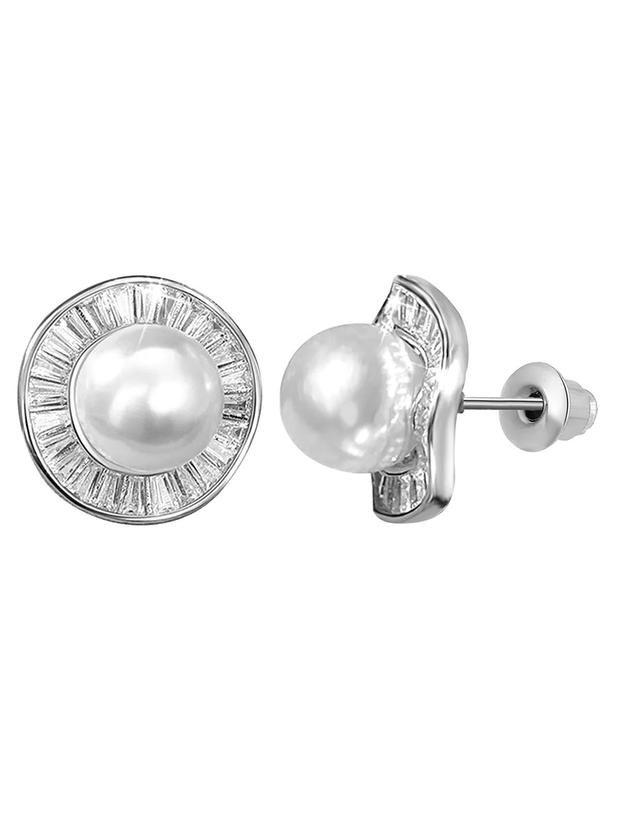 Classic Baguette Pearl Studs Earrings