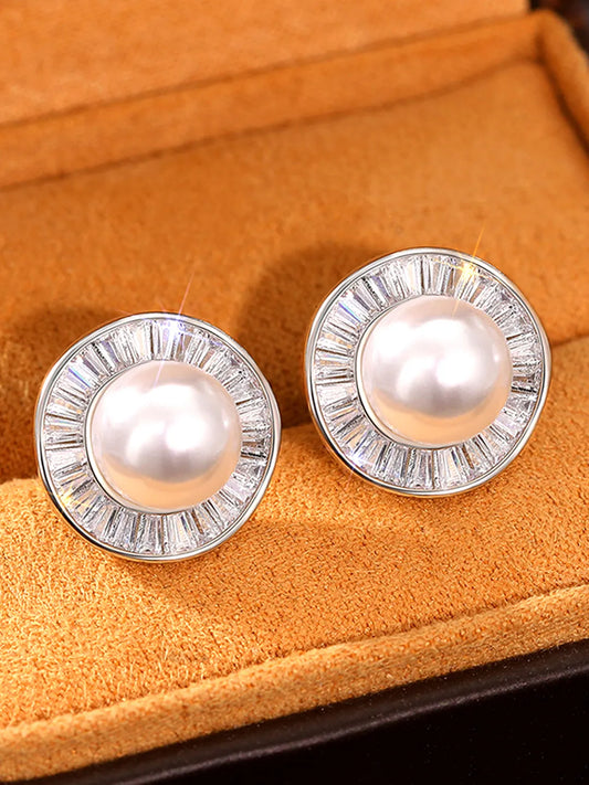 Classic Baguette Pearl Studs Earrings