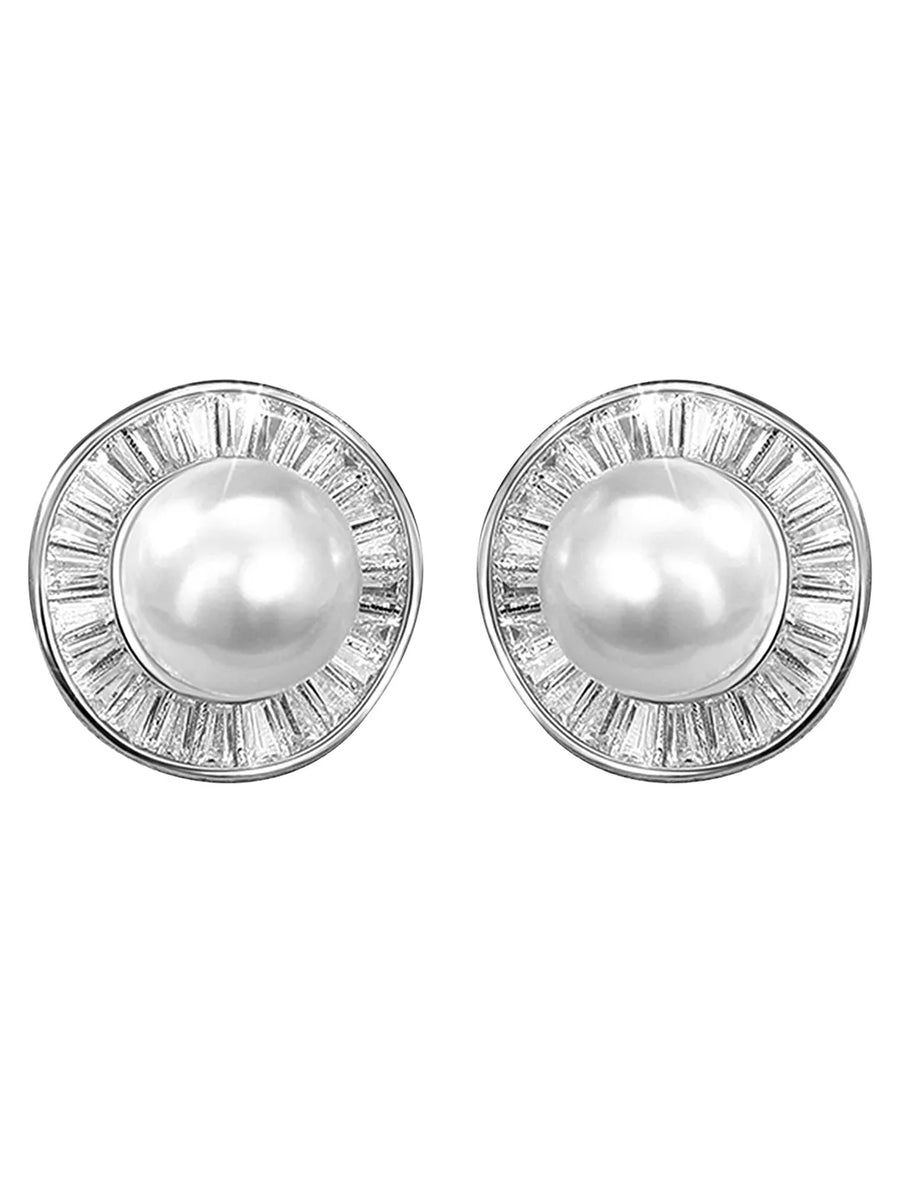 Classic Baguette Pearl Studs Earrings