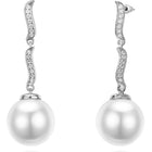Graceful Curved  CZ & Pearl Earrings