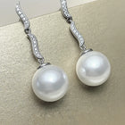 Graceful Curved  CZ & Pearl Earrings