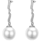 Graceful Curved  CZ & Pearl Earrings