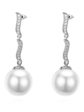 Graceful Curved  CZ & Pearl Earrings