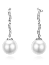 Graceful Curved  CZ & Pearl Earrings