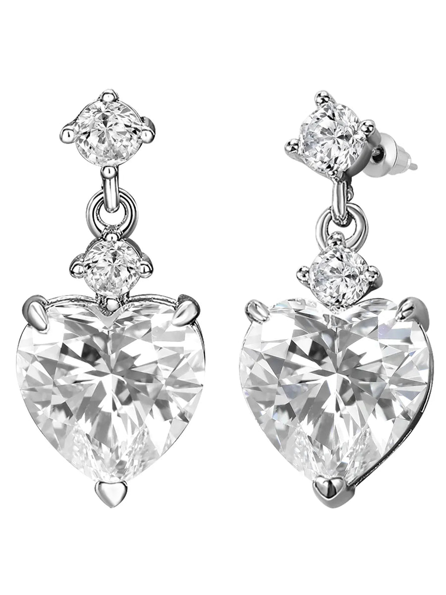 Glamorous Heart Drop Crystal Earrings