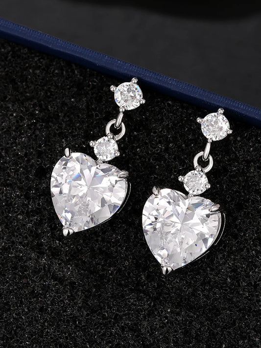 Glamorous Heart Drop Crystal Earrings