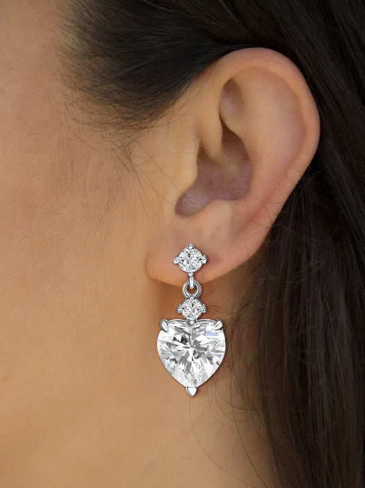 Glamorous Heart Drop Crystal Earrings