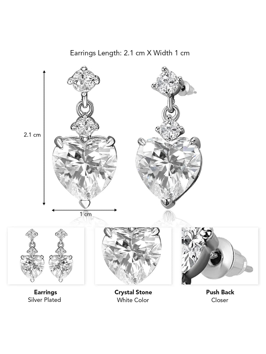 Glamorous Heart Drop Crystal Earrings