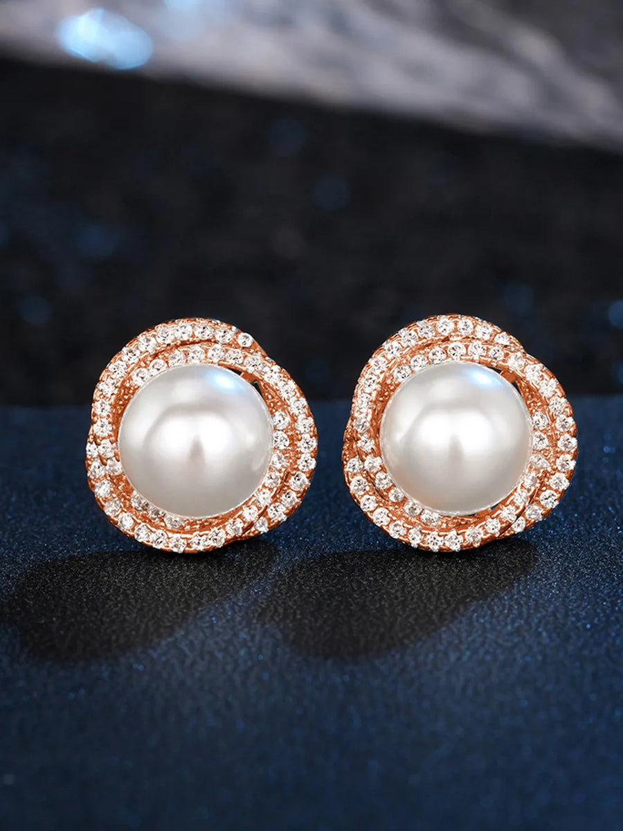 Pearl and CZ Harmony Stud Earrings